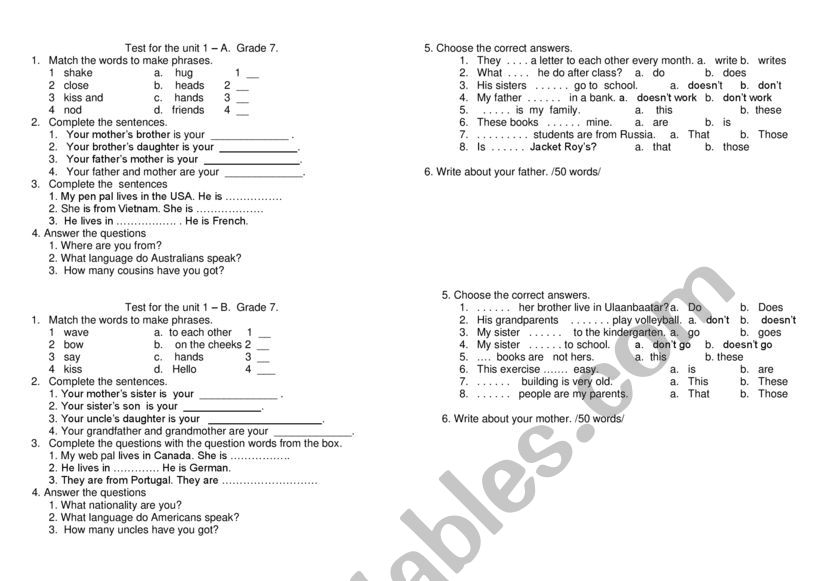 Additional tasks worksheet