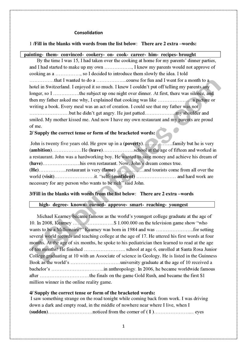 1st form review worksheet