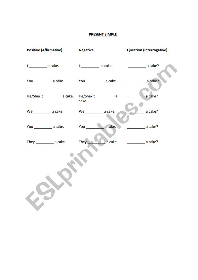 Present Simple  worksheet