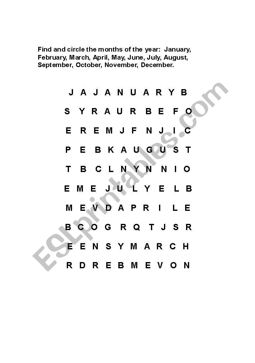 Months of the Year Wordsearch worksheet