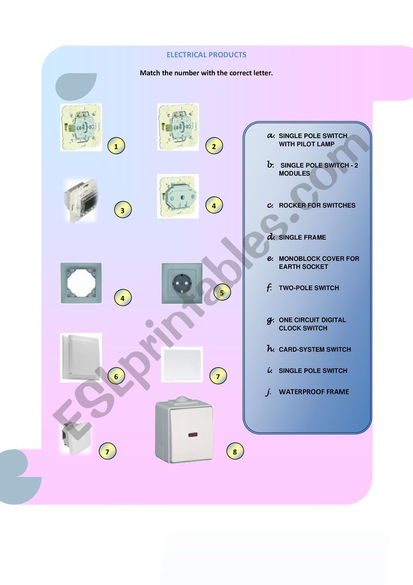 Electrical products worksheet