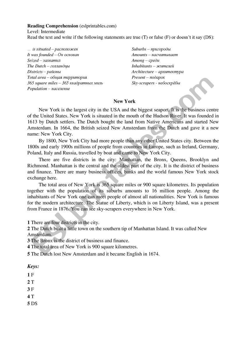 New York worksheet