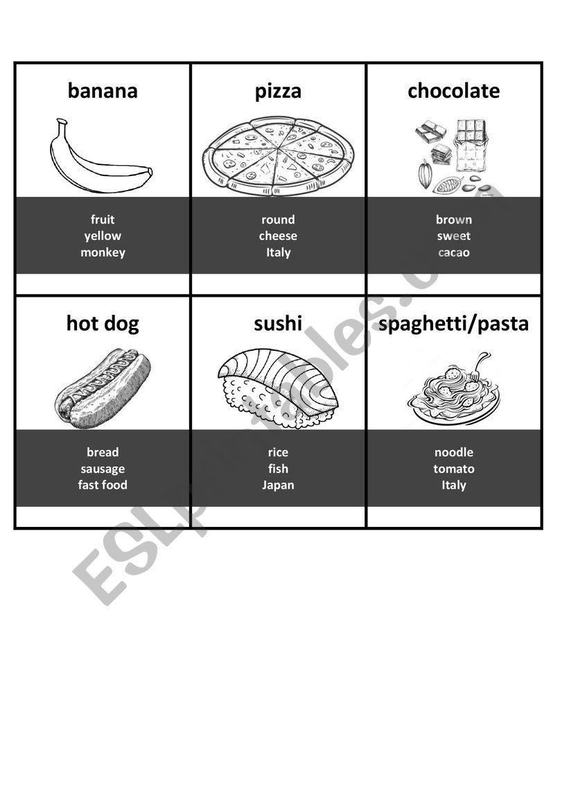Food taboo cards worksheet