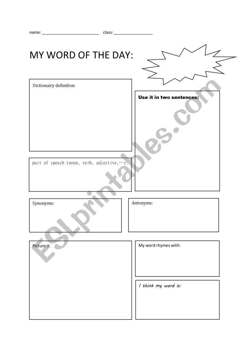 Word of the day worksheet
