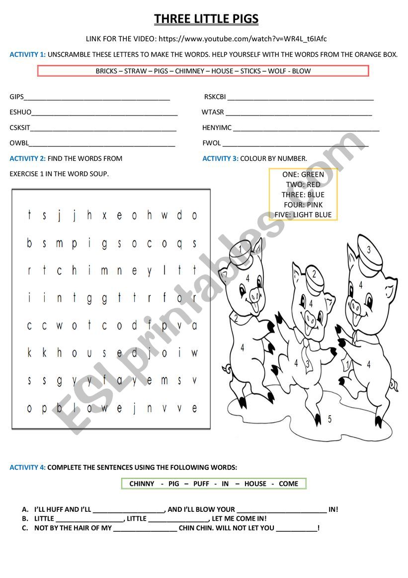 Three Little Pigs worksheet