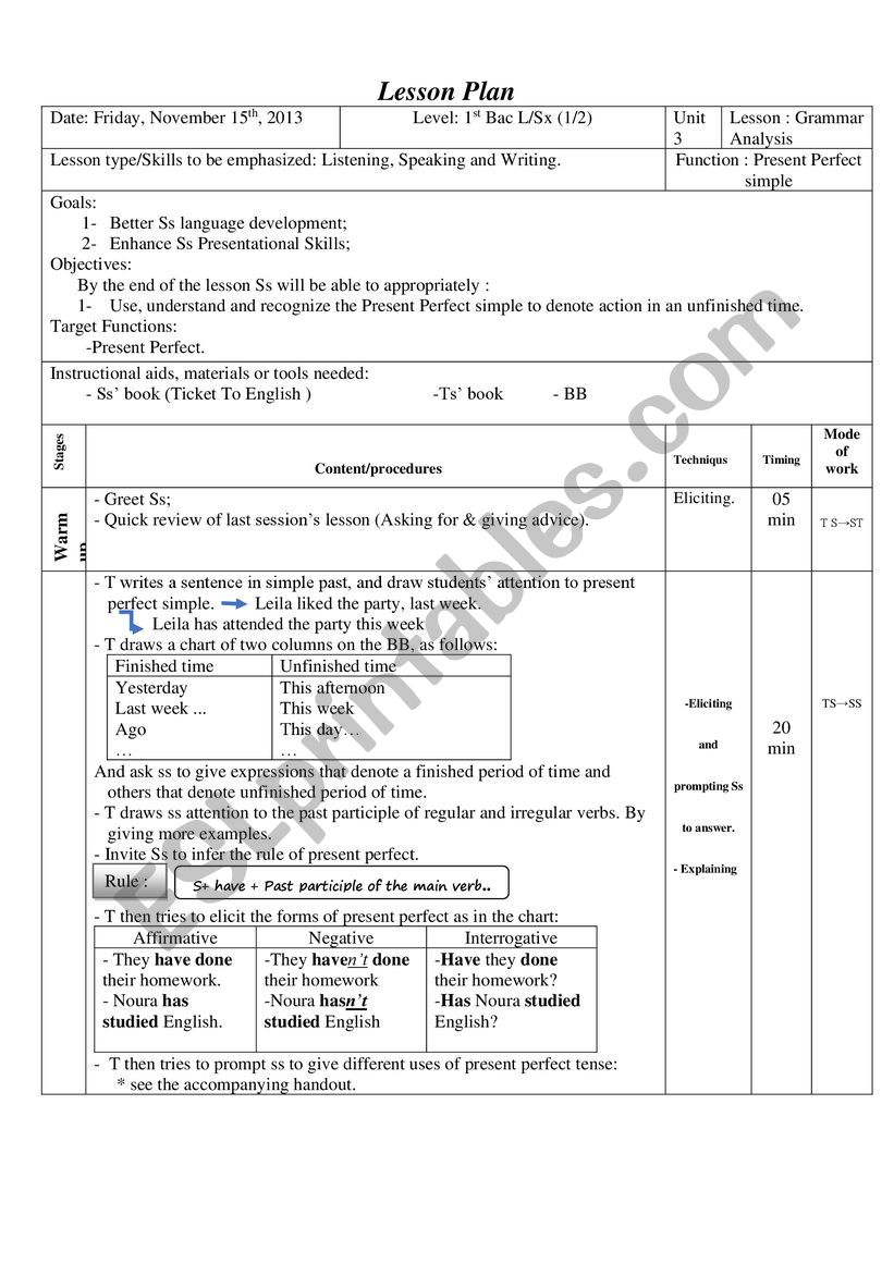 Present perfect worksheet