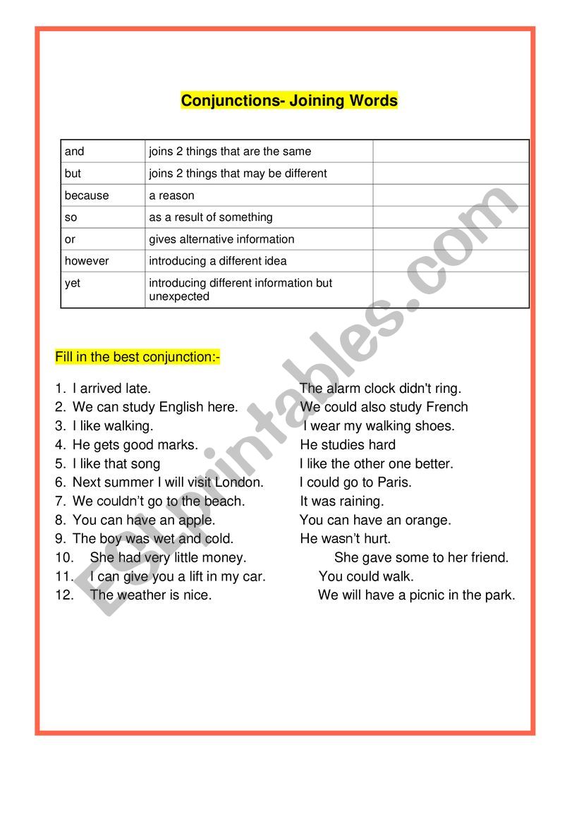 Simple Conjunctions worksheet