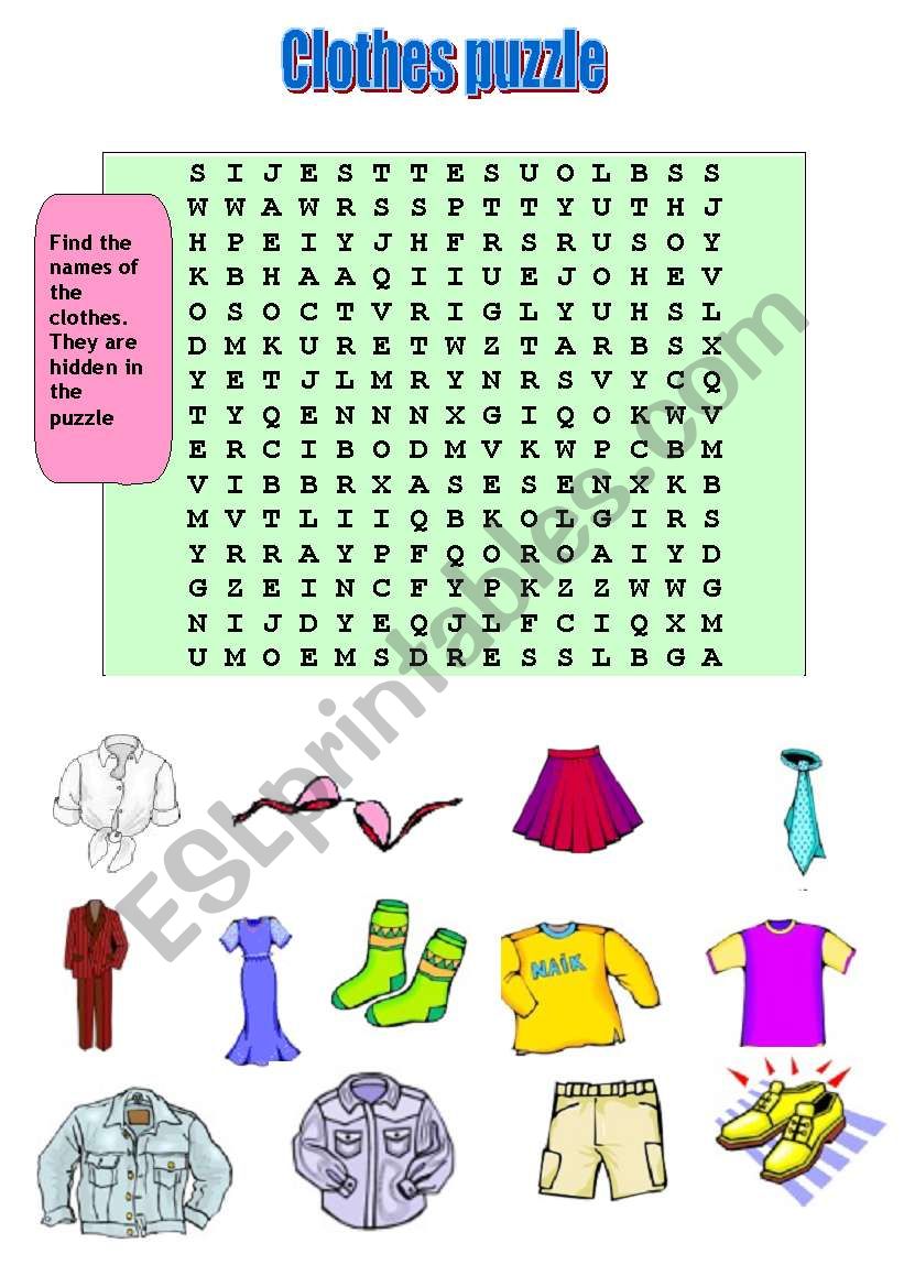Clothes puzzle worksheet