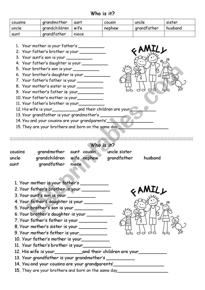 FAMILY MEMBERS worksheet