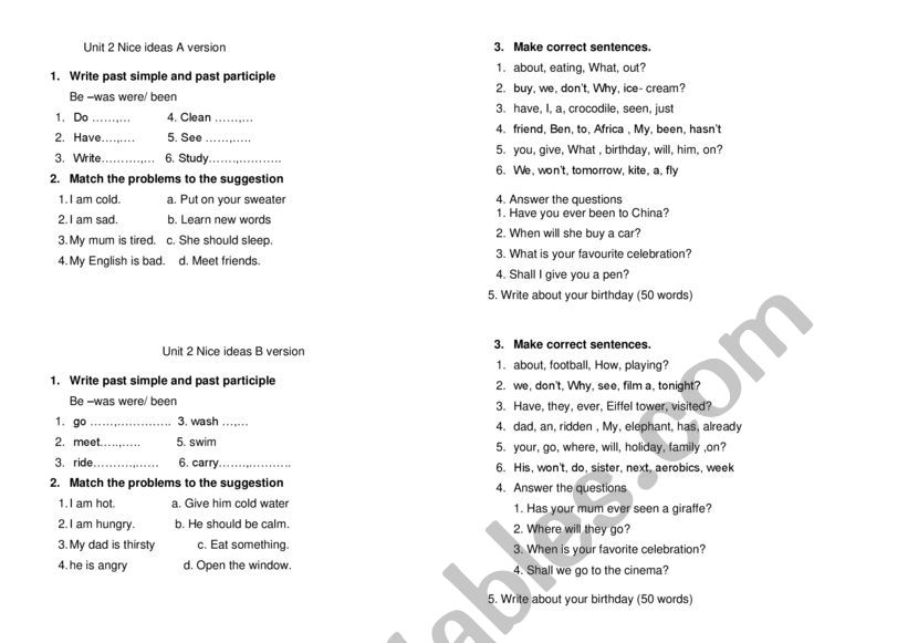 Additional task worksheet