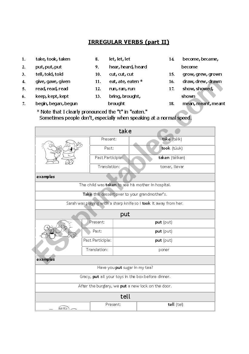 irregular verbs  part 2 worksheet