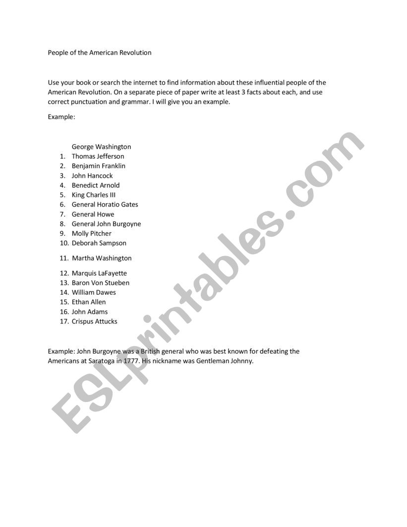  People of the American Revolution Web Hunt