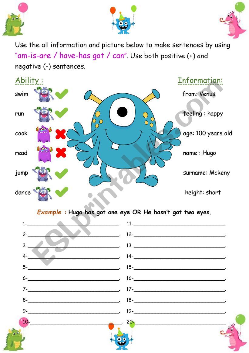 to be - have got - can worksheet