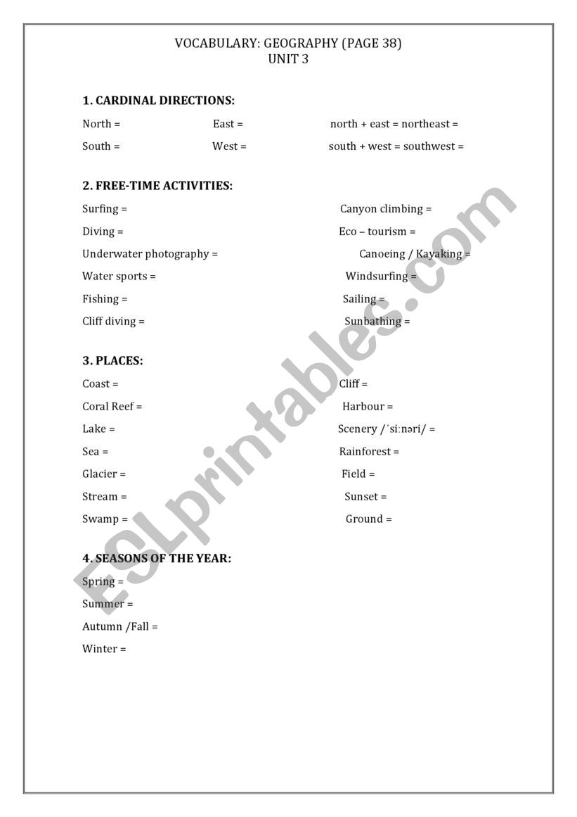 vocabulary worksheet