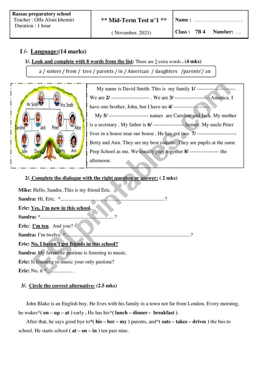 mid term test n1 worksheet