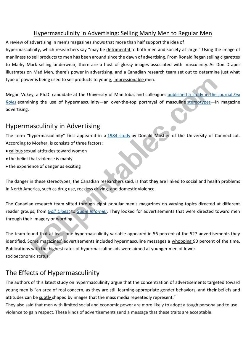 Hyper Masculinity worksheet