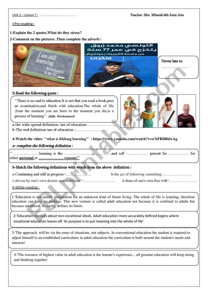 Unit 2 lesson 7 : Lifelong learning