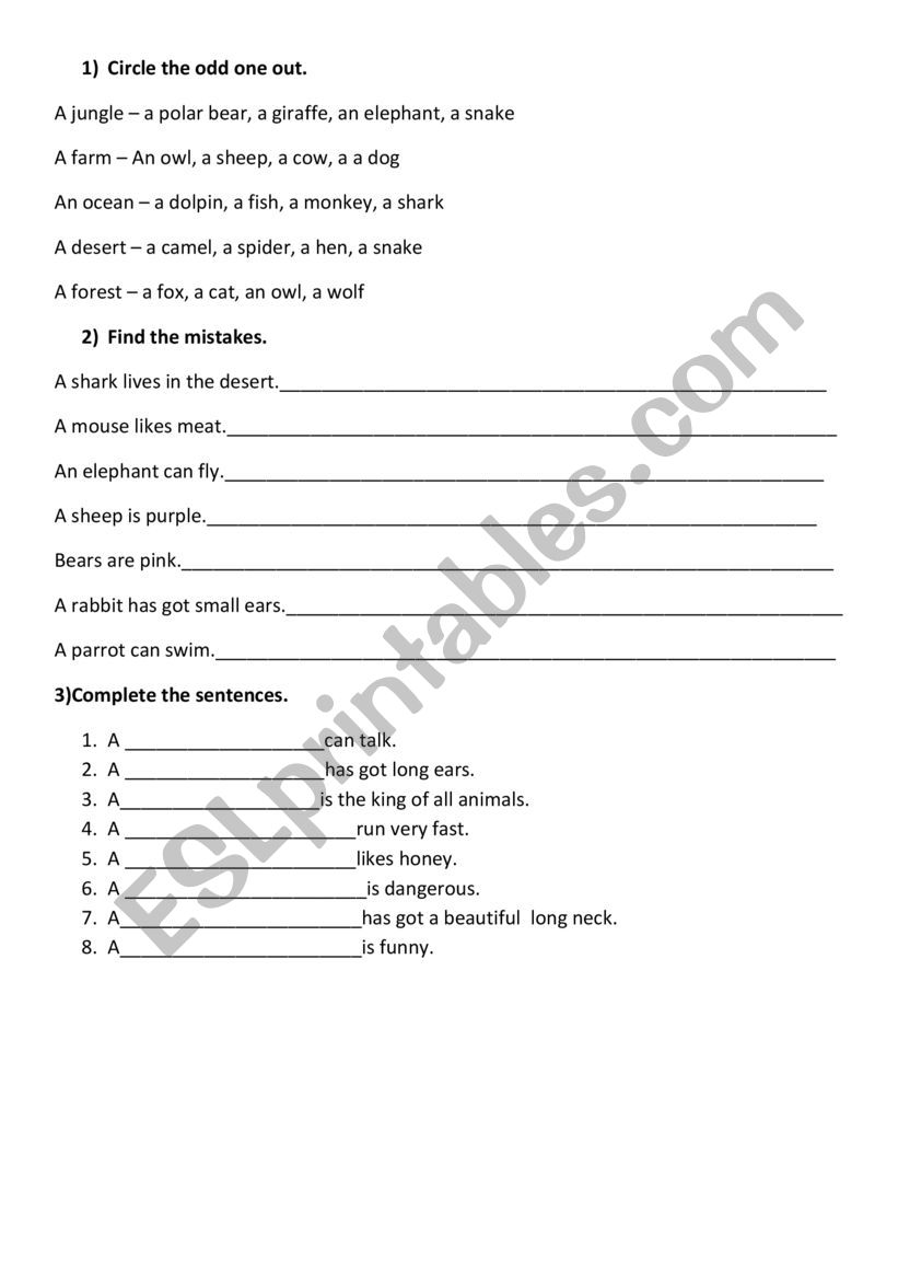 ANIMALS worksheet