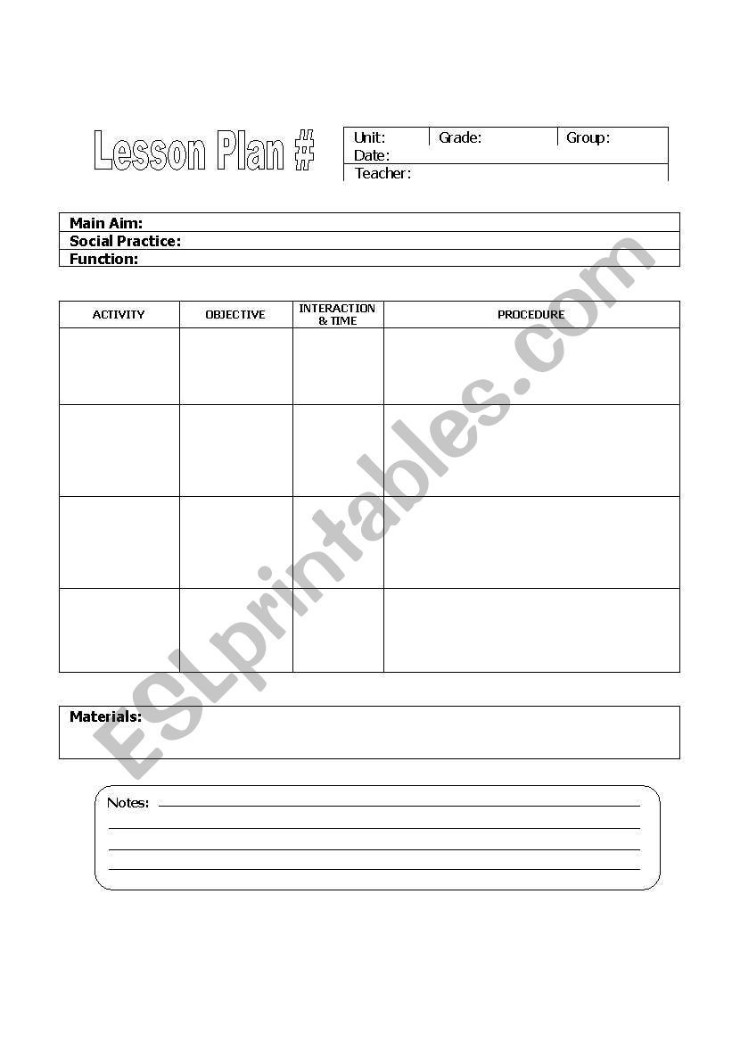 lesson plan format worksheet