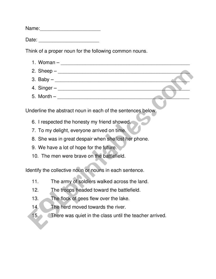 Nouns Review ESL Worksheet By MrsCSB