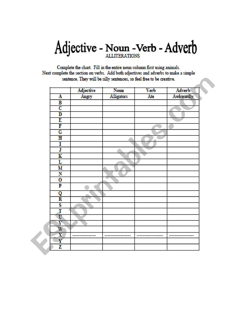 Alliteration Alphabet worksheet