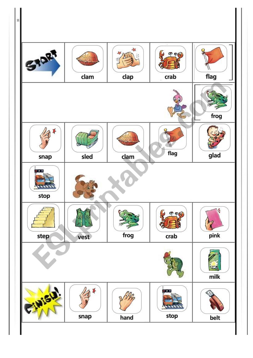 blends phonics exercise dice board game