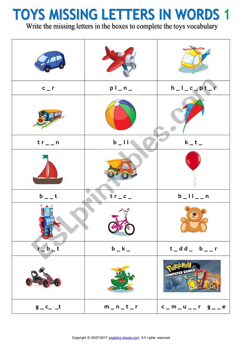 Toys vocabulary practice worksheet