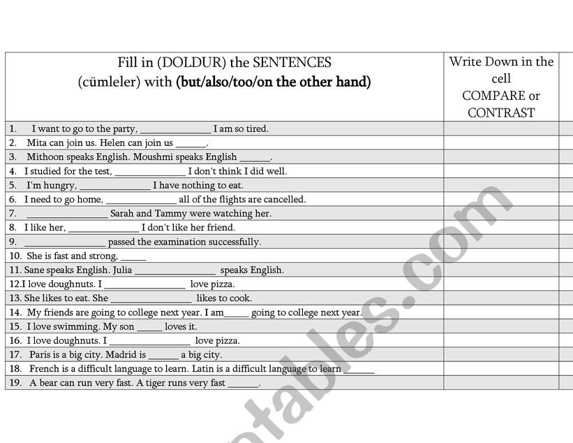 COMPARE or CONTRAST worksheet