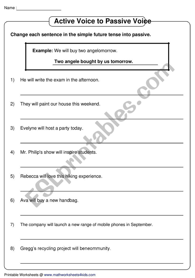 active-passive-simple-future worksheet