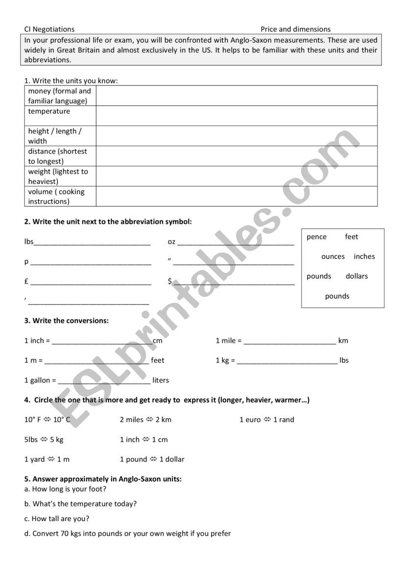 Converting prices and measurements