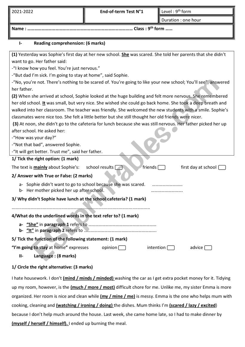 End-of-term test 1 worksheet