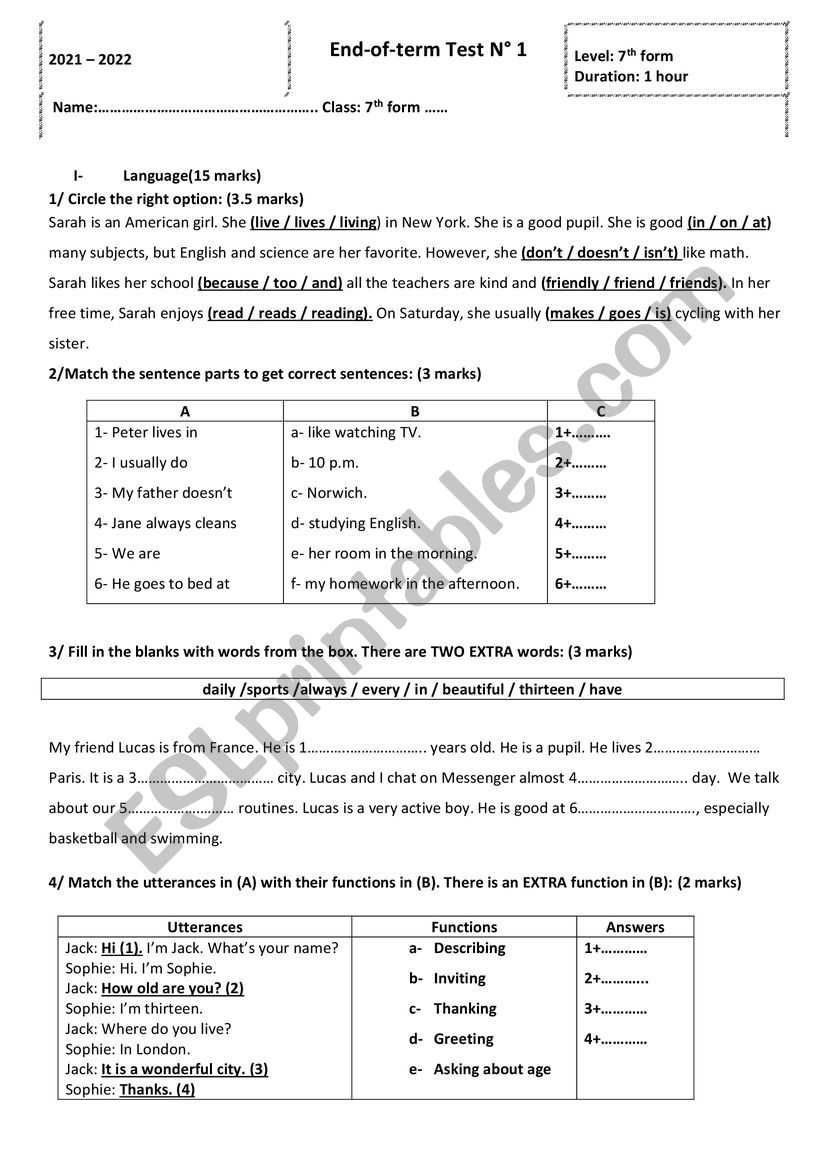 end-of-term test 1 worksheet