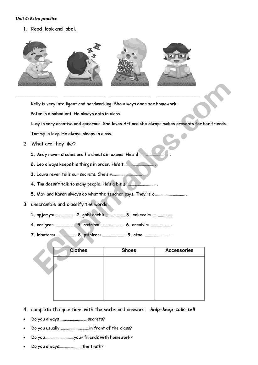 Describing personality worksheet