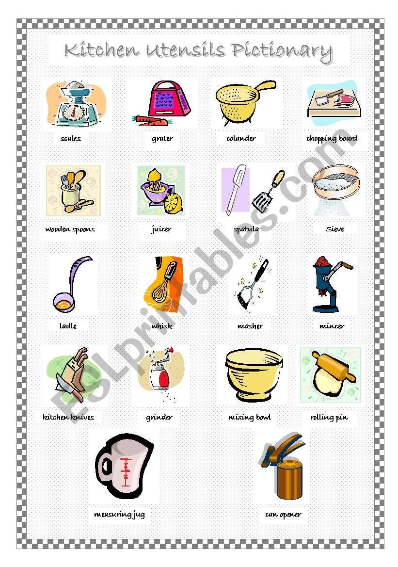 Kitchen Utensil Pictionary worksheet