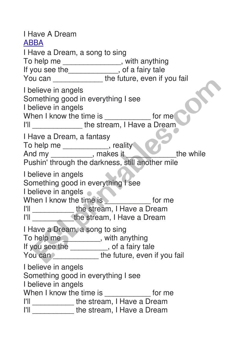 I have a dream - Abba worksheet