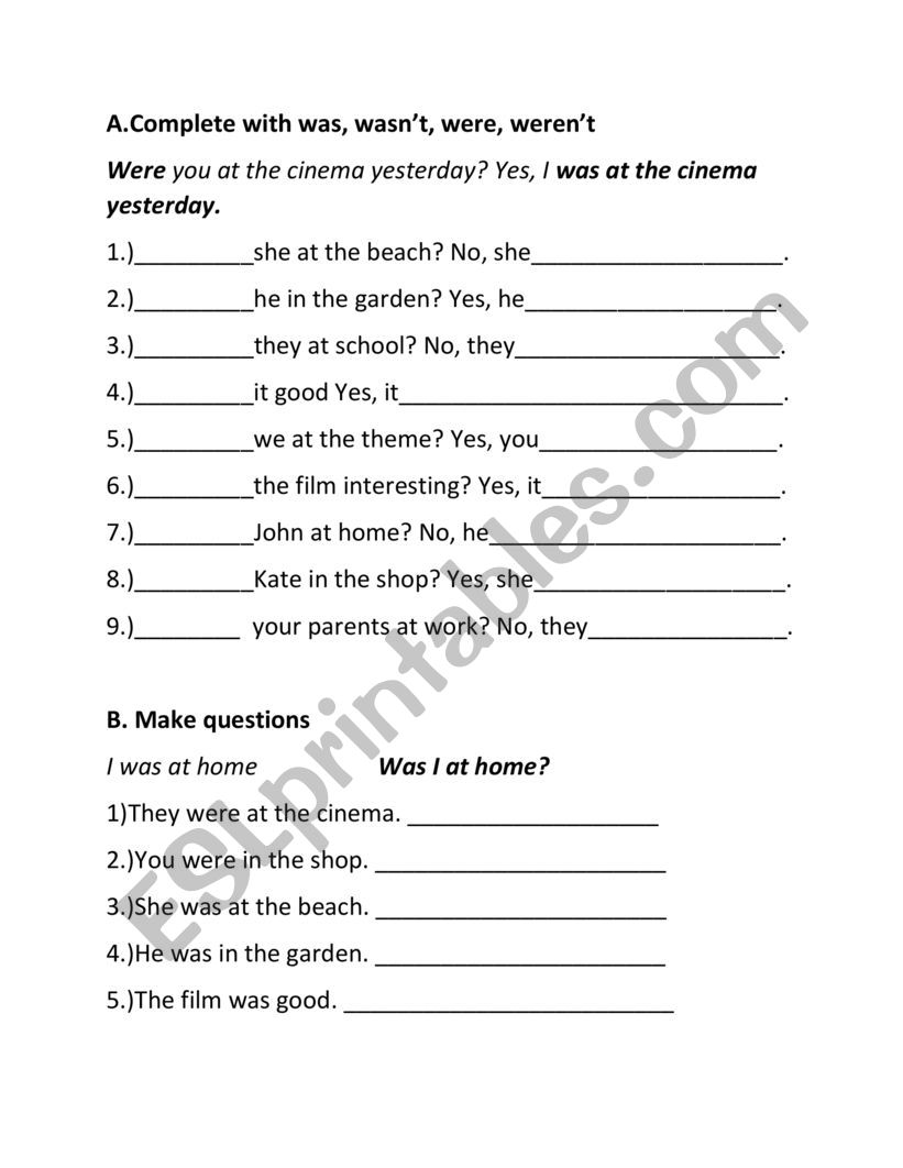 Question formation worksheet