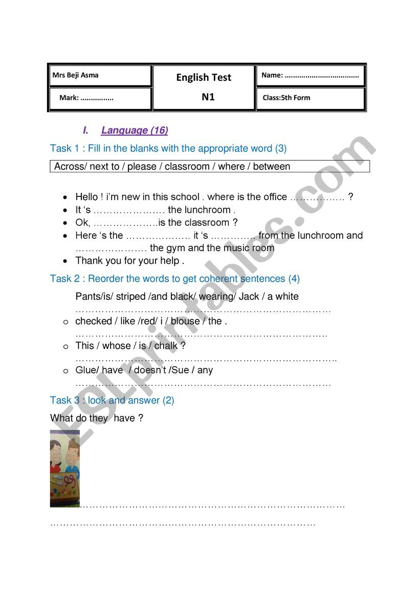 5th form worksheet