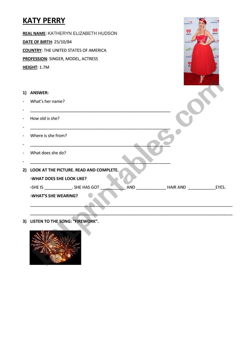 KATY PERRY FIREWORK worksheet