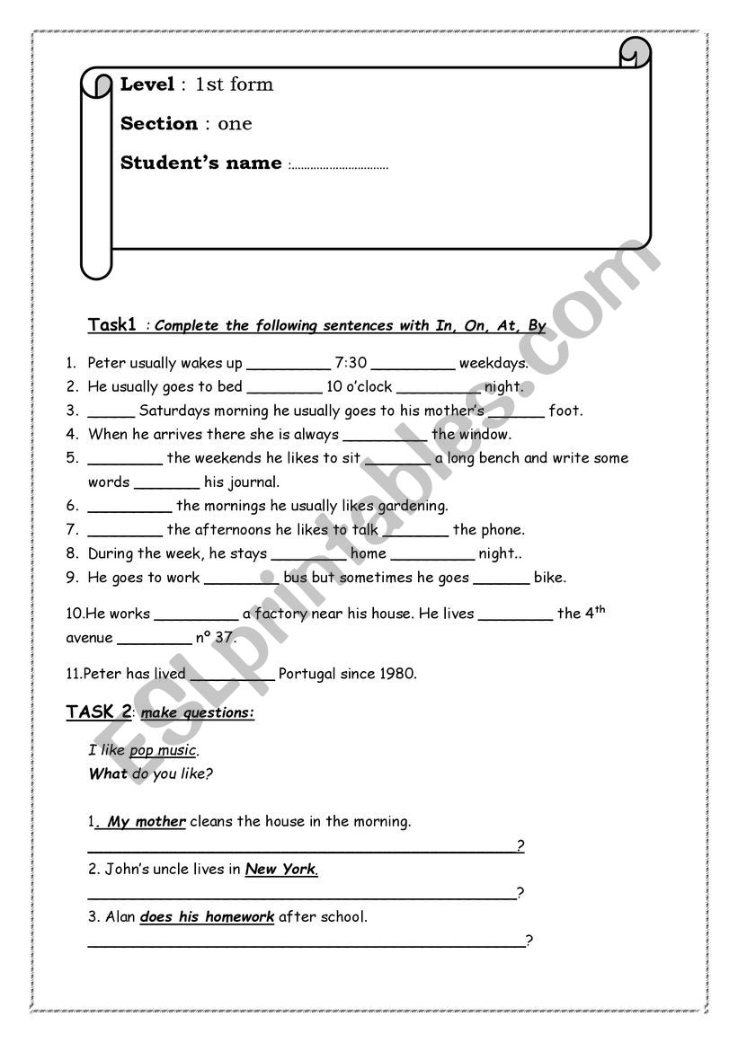 1st form review term 1 worksheet
