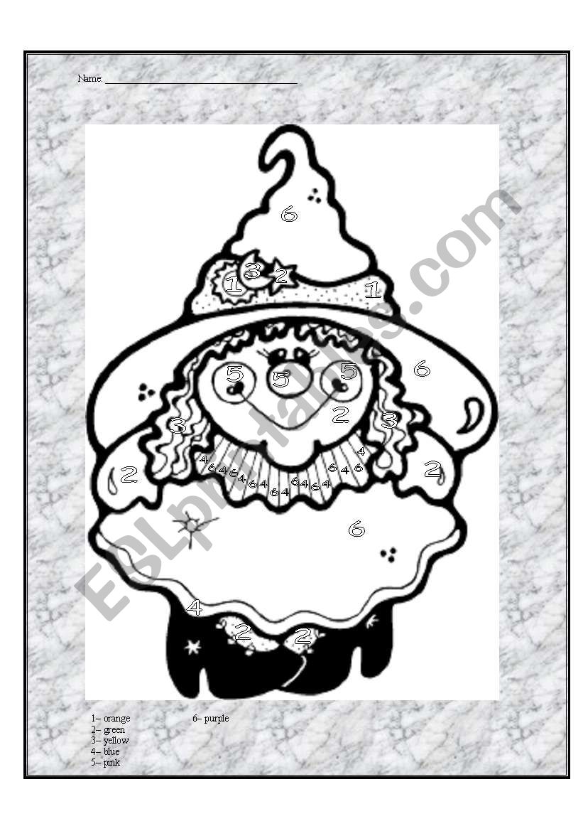 Colour the witch  worksheet