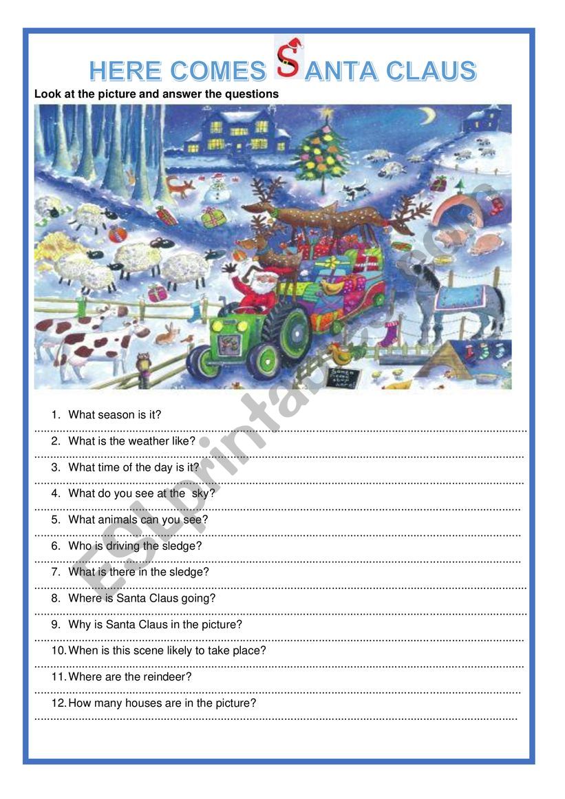 Here comes Santa Claus worksheet