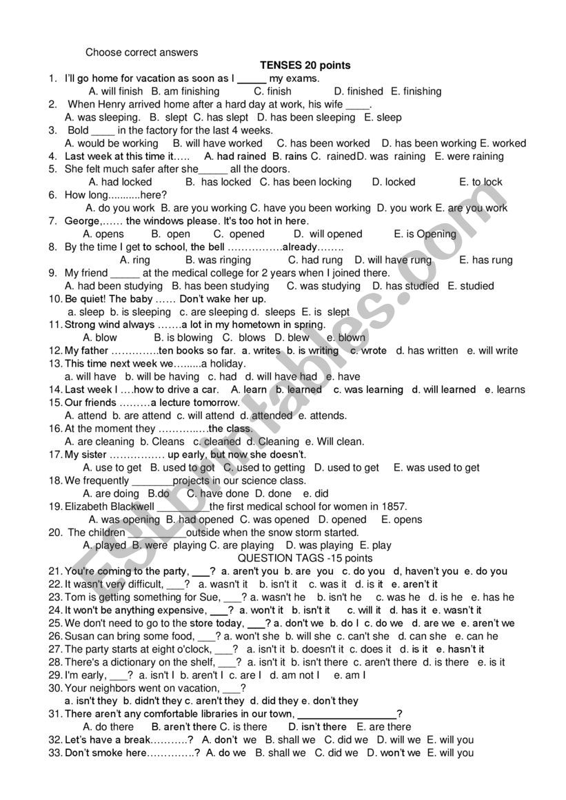 GRAMMAR AND VOCABULARY worksheet