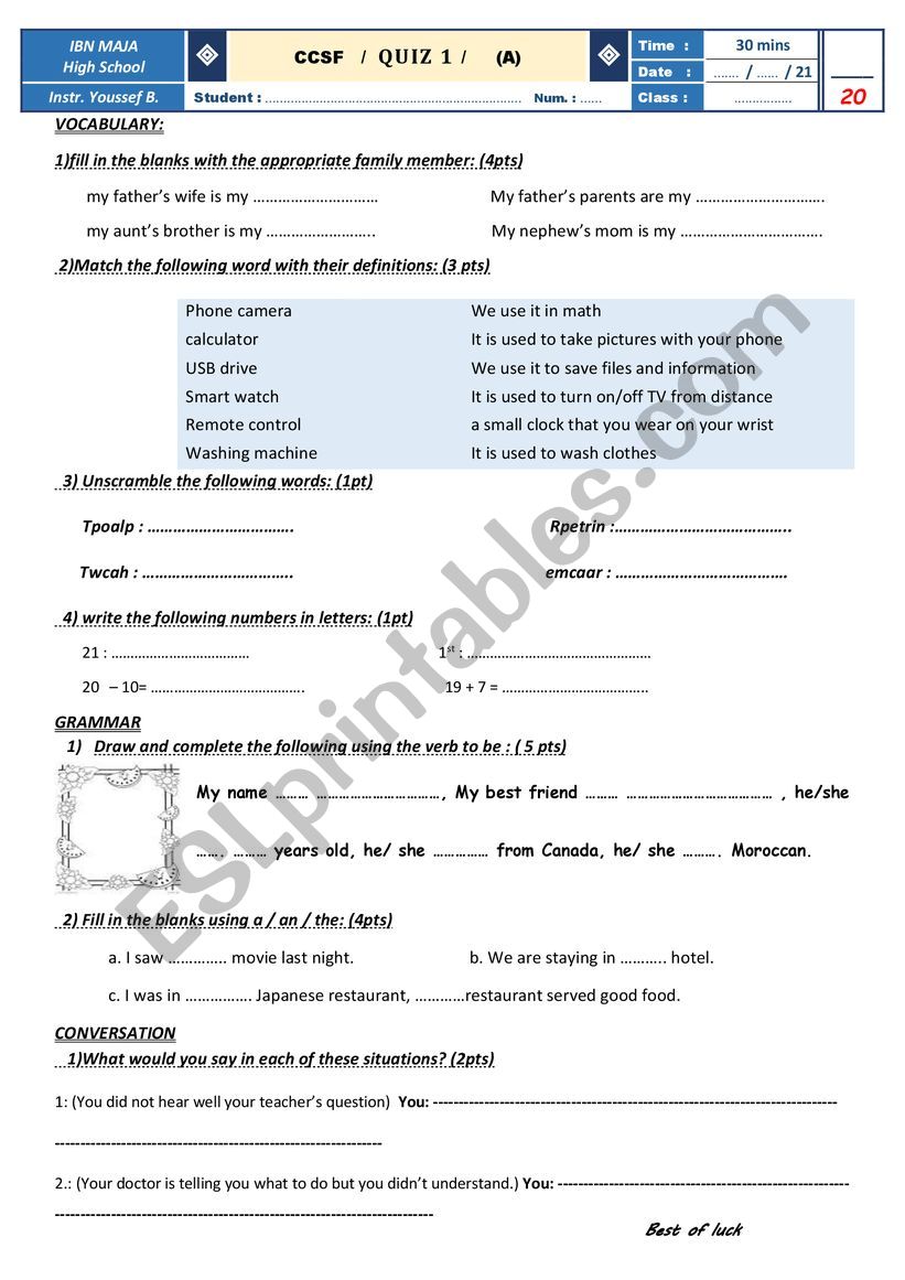 Quiz  worksheet