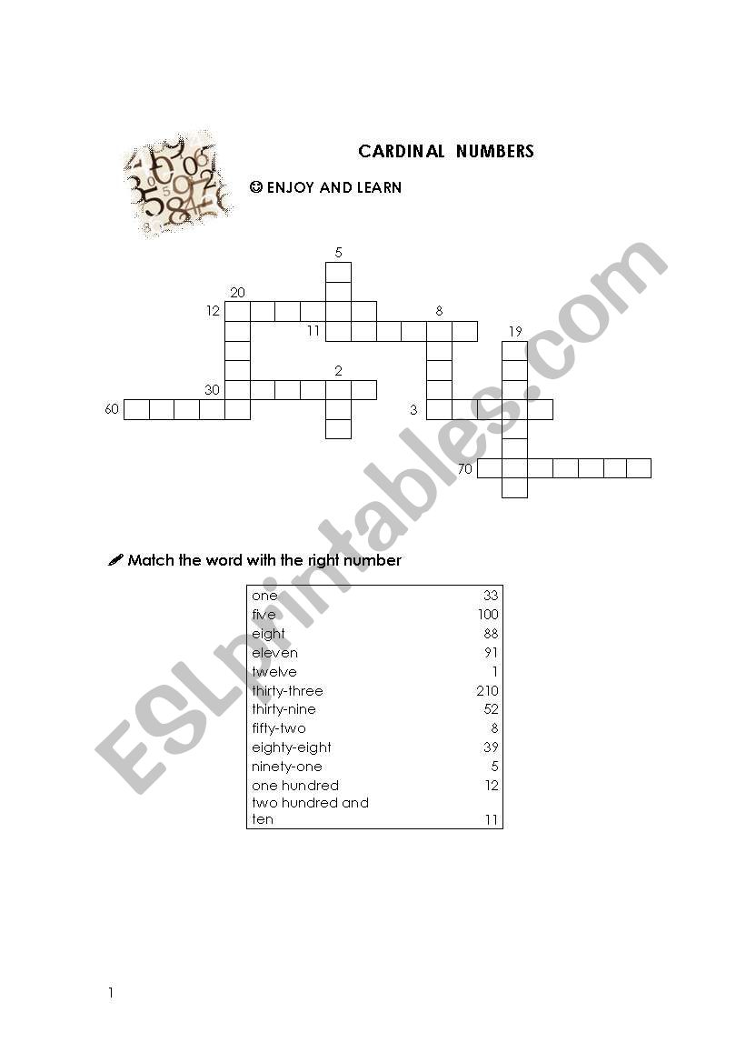 Cardinal Numbers worksheet