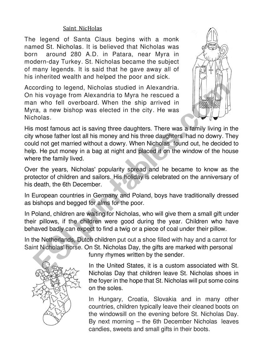 Saint Nicholas worksheet