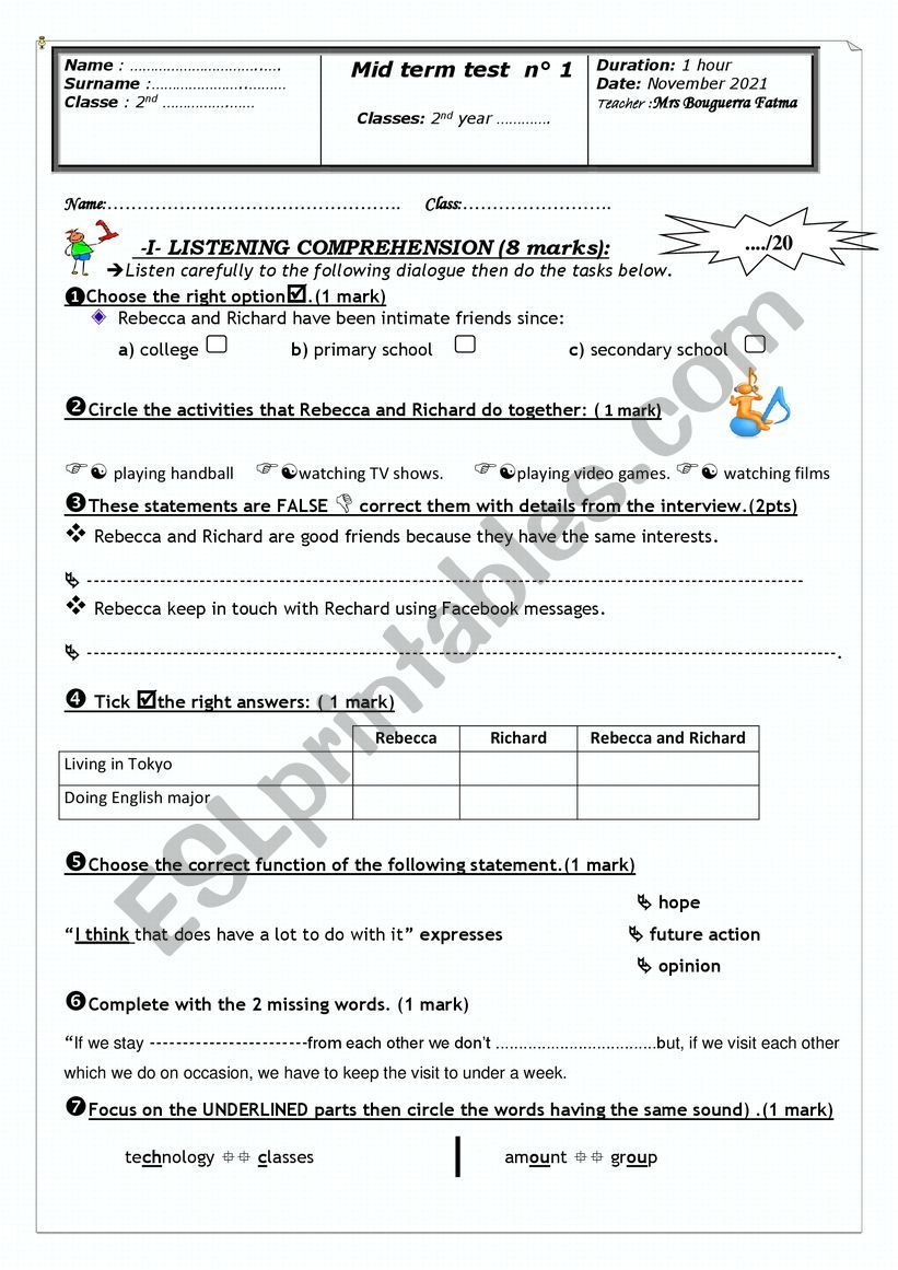 mid-term test n1 2nd year secondary education