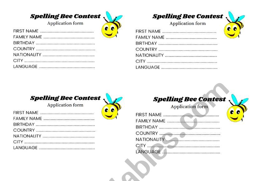 Spelling Contest Application Form