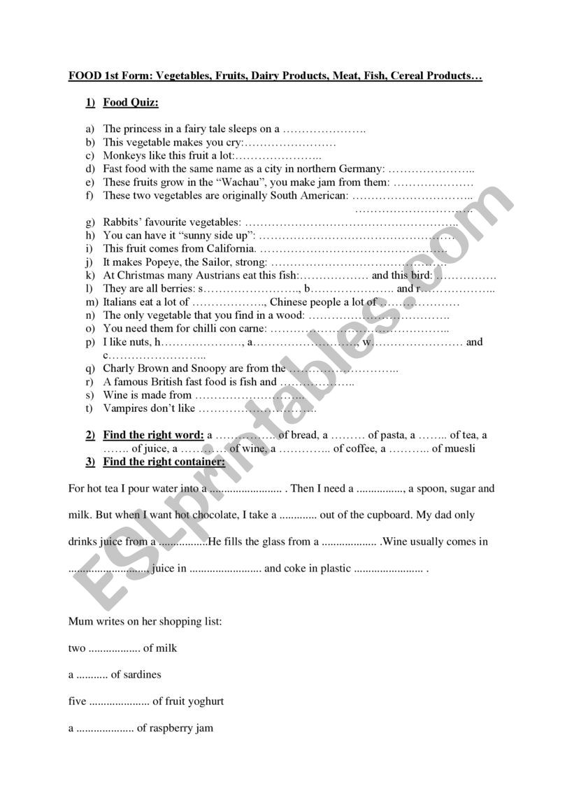 Food Vocabulary Exercise worksheet