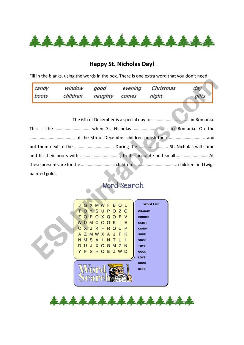 Happy St. Nicholas Day worksheet