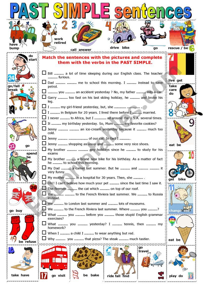 Past Simple Sentences  + KEY worksheet